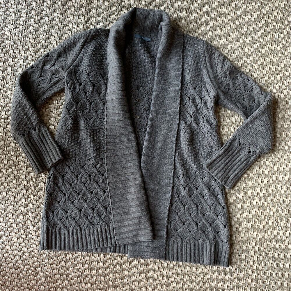 Matty M Chunky Cable Knit Open Knit Ribbed Knit Shawl Collar Cardigan